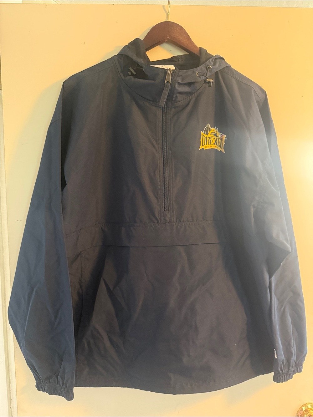 Champion Unisex Navy Blue Drexel University Pullover Hood Windbreaker Sz XL EUC